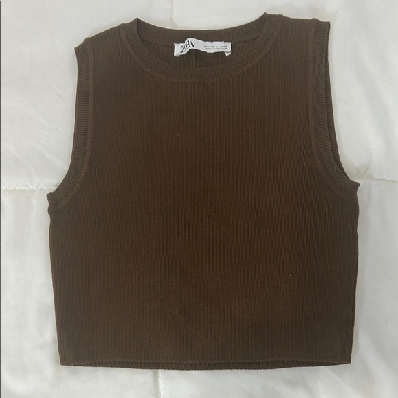 Zara knit crop top size medium chocolate brown sleeveless shirt - Picture 2 of 6